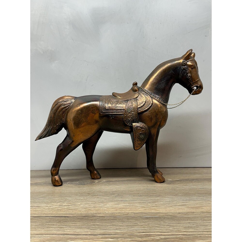 Vintage MCM Large Bronze Hollow Cast Western Carnival Horse Statue 8.5x12.5x2.5"